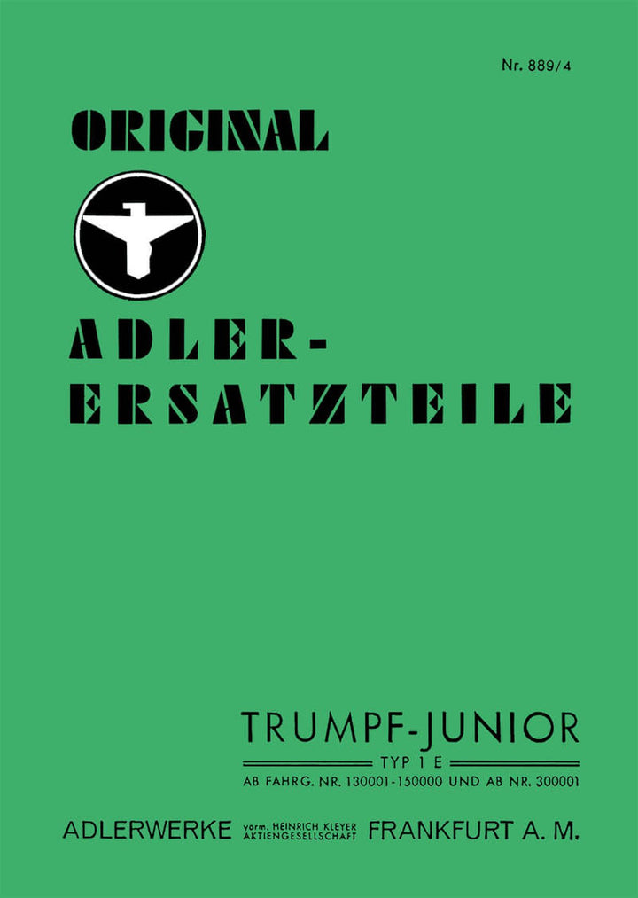 Adler Trumpf-Junior Typ 1E Ersatzteilkatalog, Buchcover