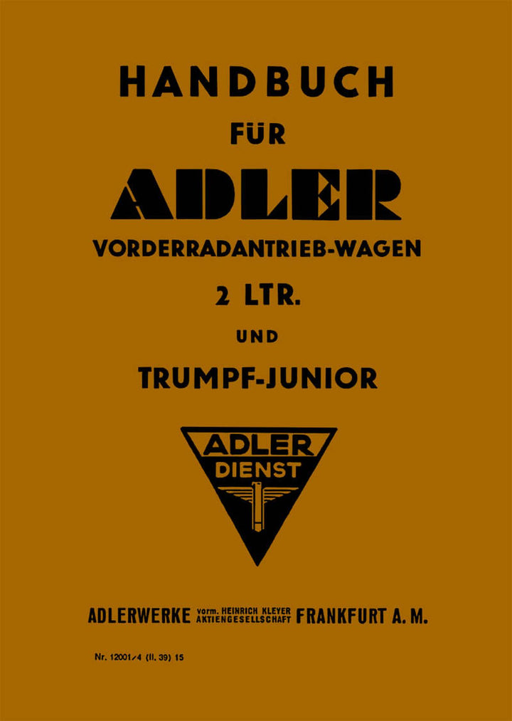 Adler Trumpf Junior und 2 Liter-Modelle Handbuch, Buchcover