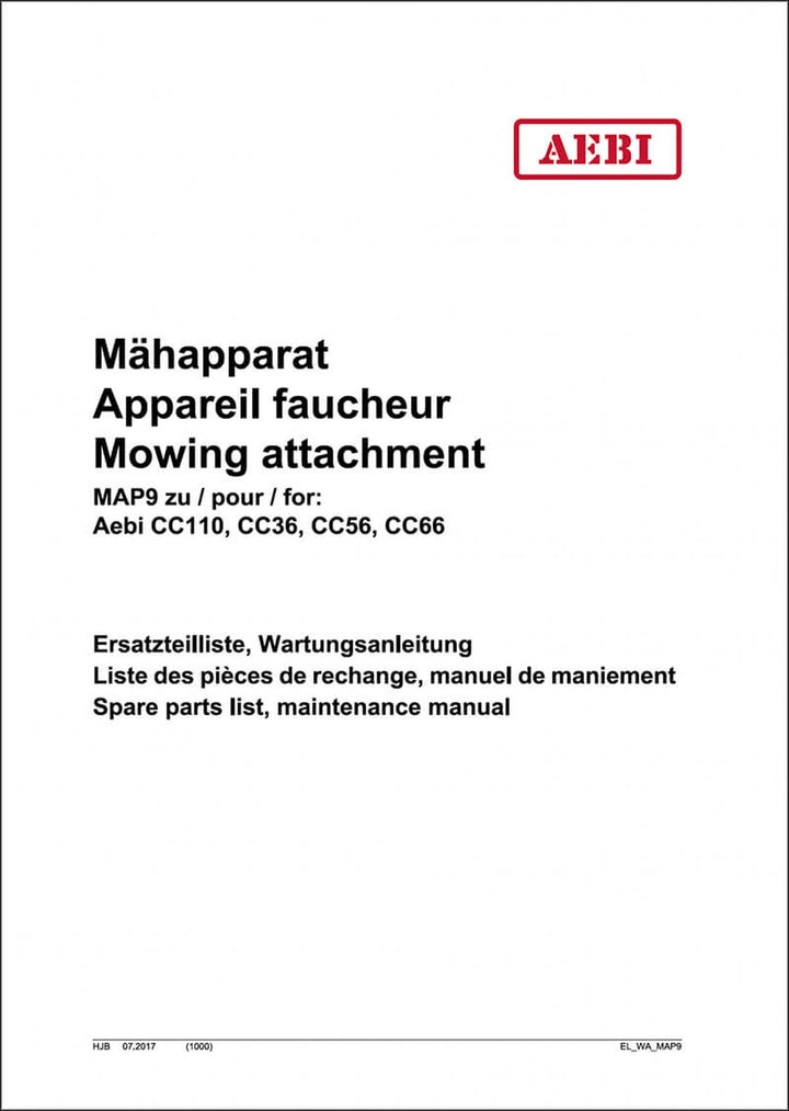 Aebi CC110 CC36 CC56 CC66 Ersatzteilliste und Werkstatthandbuch, Buchcover