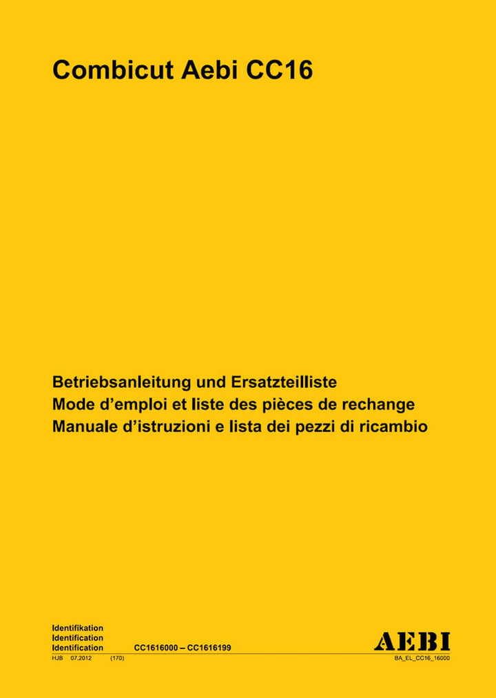 Aebi CC16 Combicut Betriebsanleitung und Ersatzteilliste, Buchcover