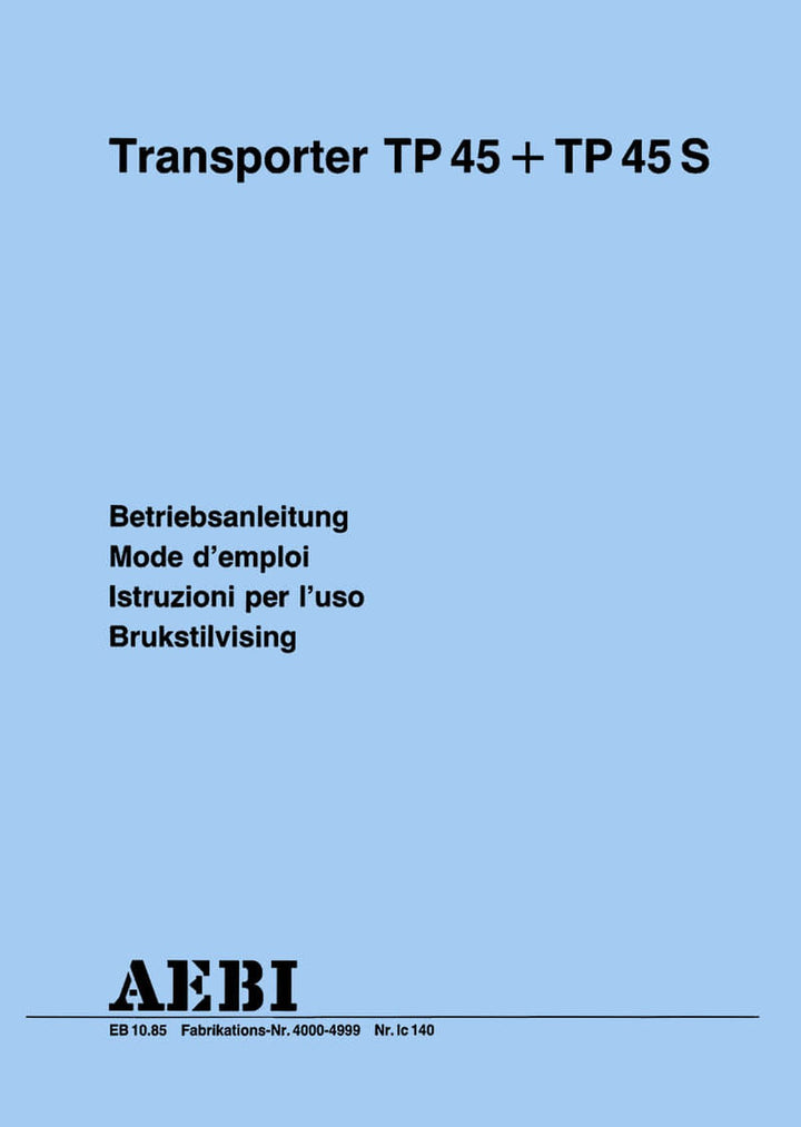 Aebi TP45 und TP45S Transporter Betriebsanleitung, Buchcover