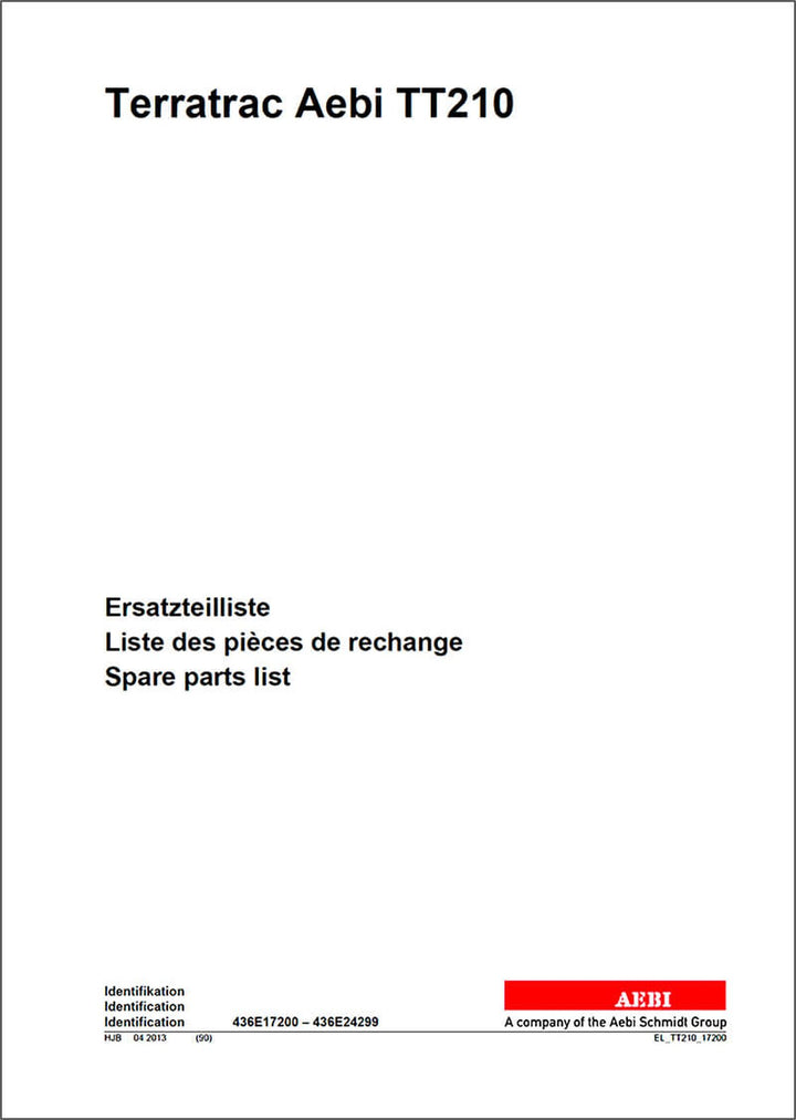 Aebi TT210 Terratrac Ersatzteilliste, Buchcover