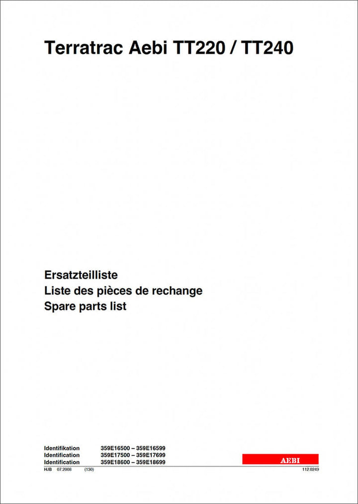 Aebi TT220 und TT240 Terratrac Ersatzteilliste, Buchcover