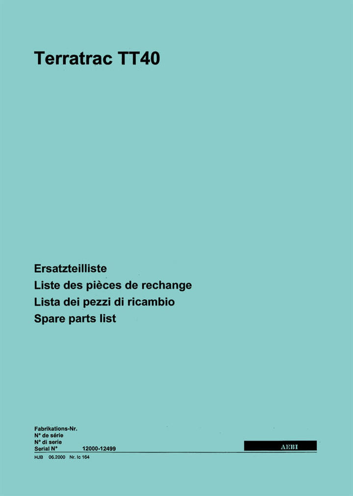 Aebi TT40 Terratrac Ersatzteilliste, Buchcover