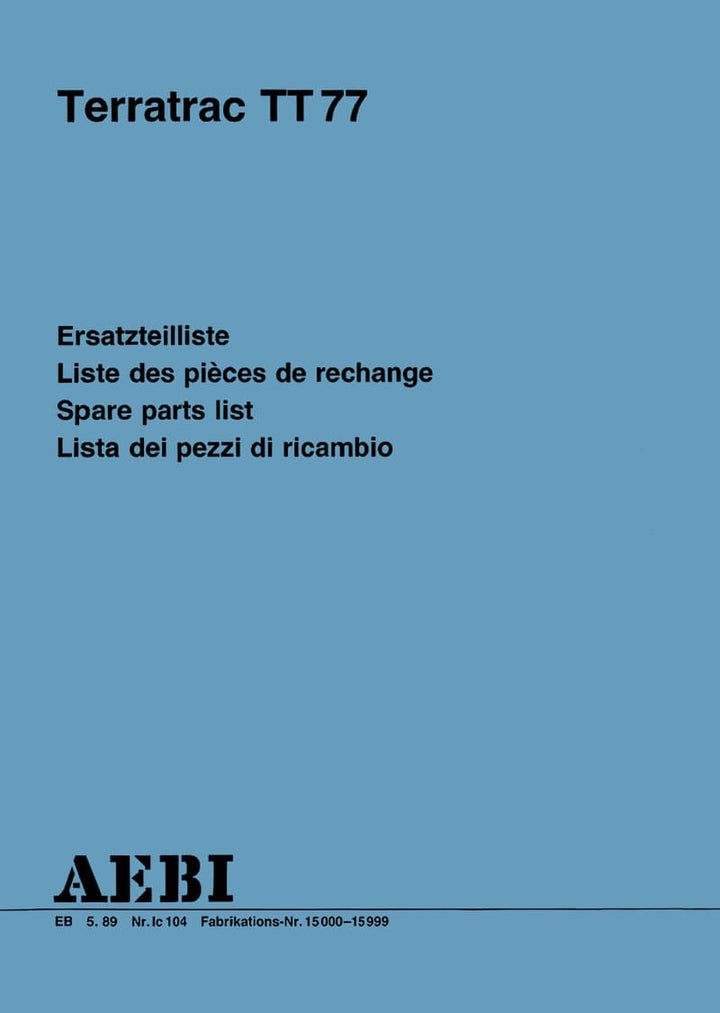 Aebi TT77 Terratrac Ersatzteilliste, Buchcover
