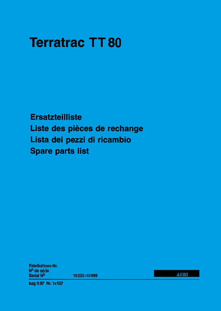 Aebi TT88 Terratrac Ersatzteilliste, Buchcover