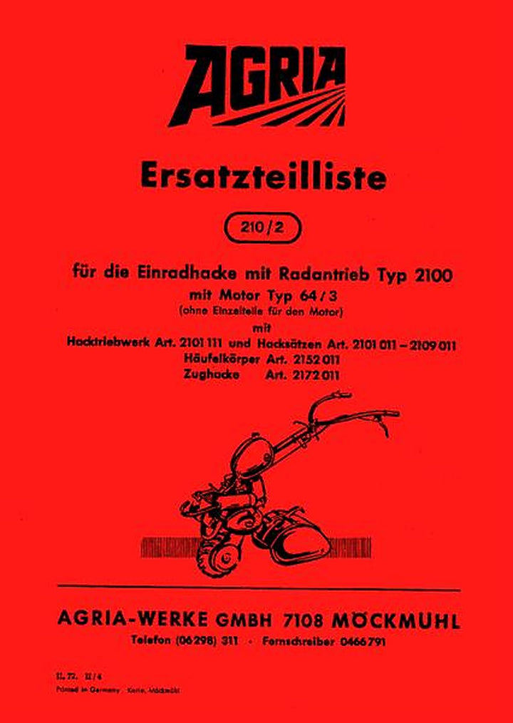 Agria 2100 Ersatzteilliste, Buchcover