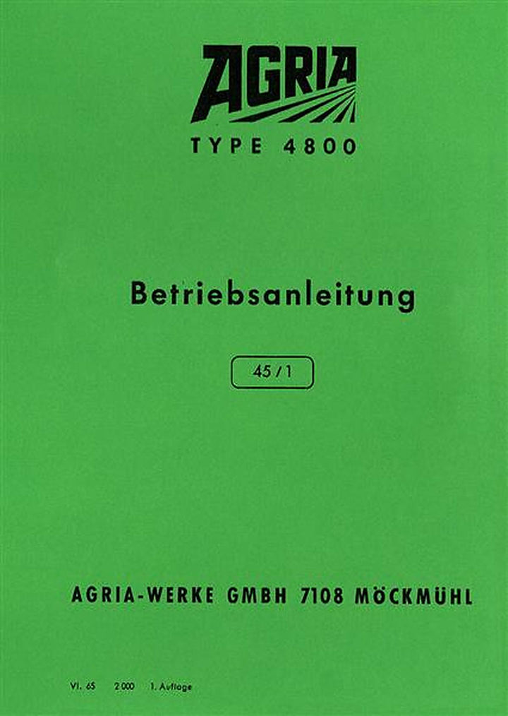 Agria 4800 mit Hatz Motor E789 Betriebsanleitung, Buchcover
