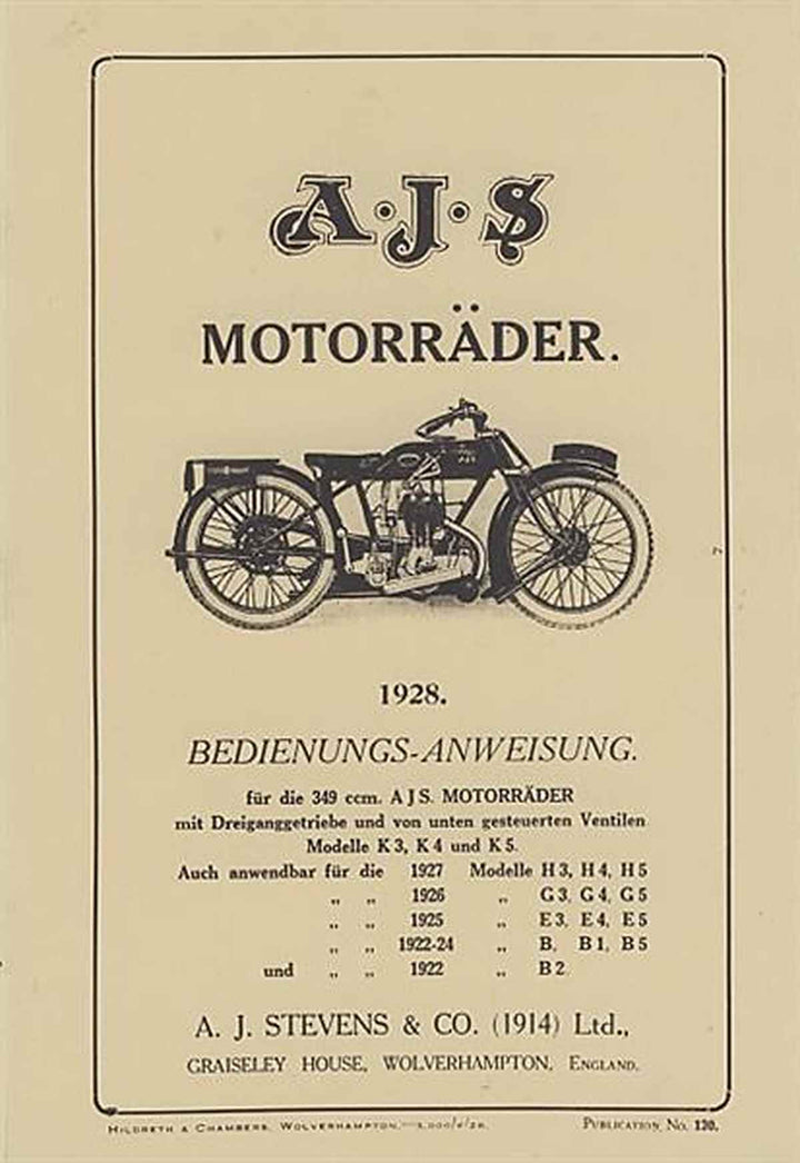 AJS Modelle 1922-1928 Betriebsanleitung, Buchcover