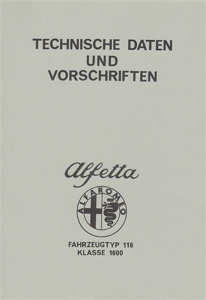 Alfa Romeo Alfetta 1600 (Typ 116), technische Daten und Reparaturvorschriften, Buchcover