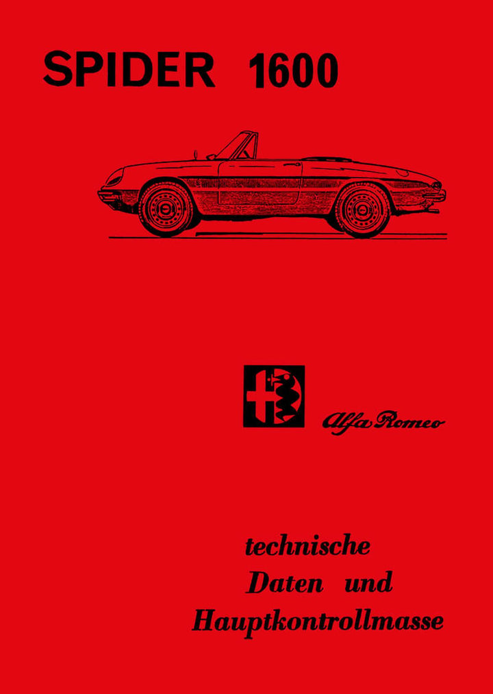 Alfa Romeo Spider 1600 Technische Daten und Hauptkontrollmaße, Buchcover