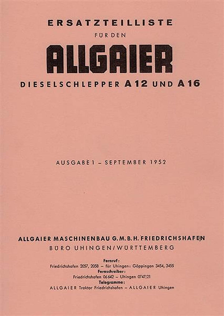 Allgaier A12 und A16 Traktor Ersatzteilkatalog, Buchcover