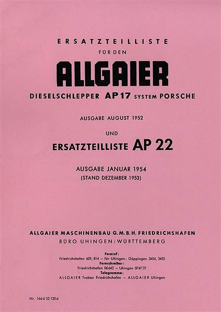 Allgaier AP17 und AP22 Traktor Ersatzteilkatalog, Buchcover