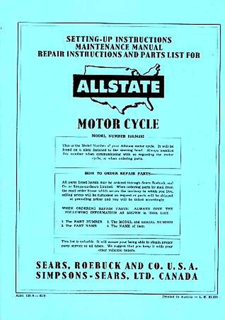Allstate 150A - Owners Manual, Repair Manual, Spare-parts Catalog, Buchcover