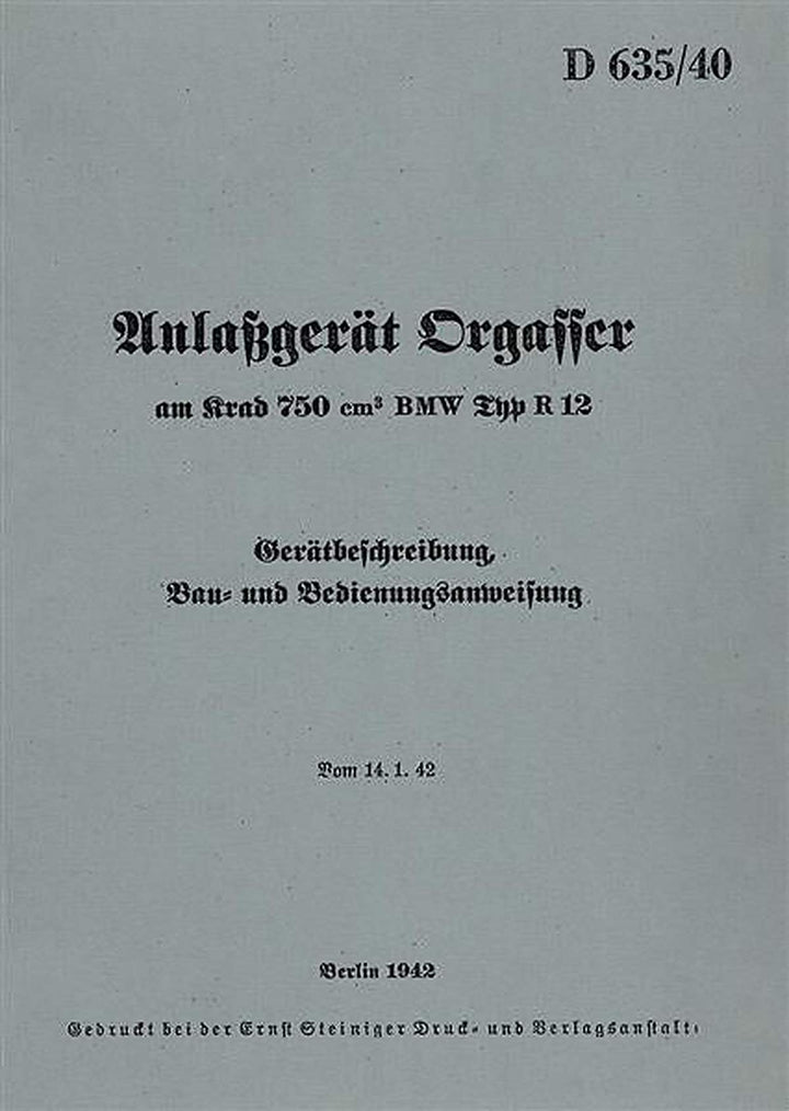 BMW R12 Anlasser Betriebsanleitung, Buchcover