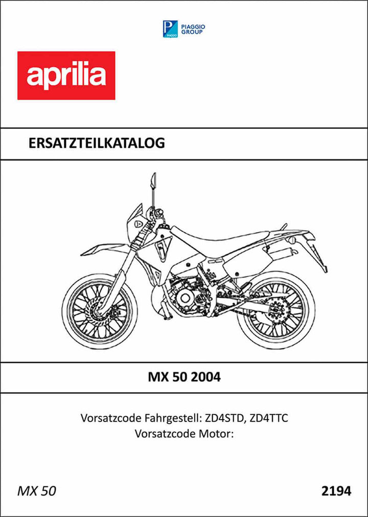 Aprilia MX50 Ersatzteilkatalog, Buchcover