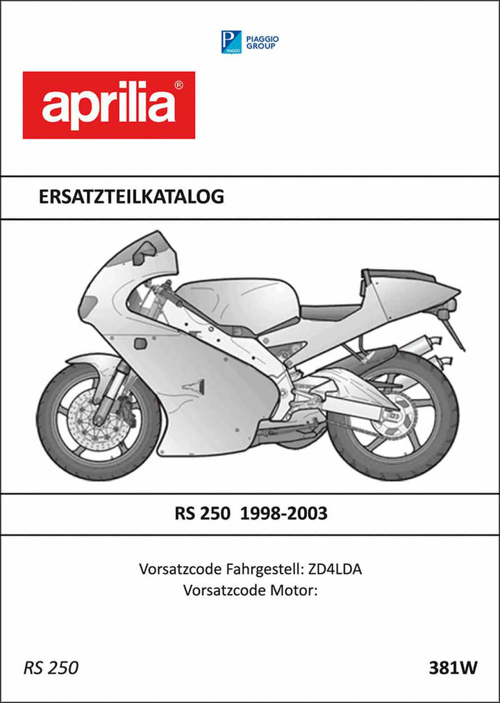 Aprilia RS250 Ersatzteilkatalog, Buchcover