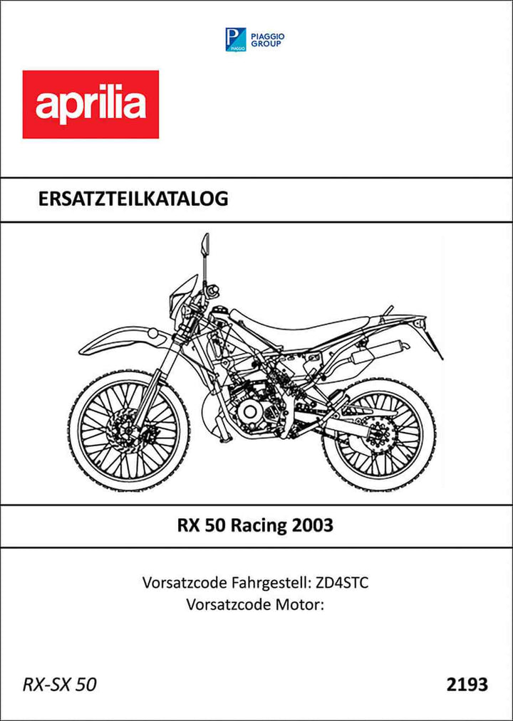 Aprilia RX50 Racing Ersatzteilkatalog, Buchcover