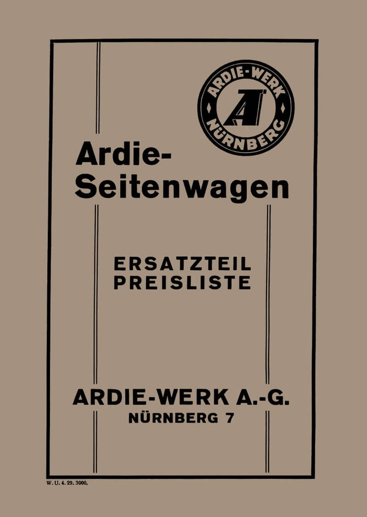 Ardie Seitenwagen 1929 Ersatzteilkatalog, Buchcover
