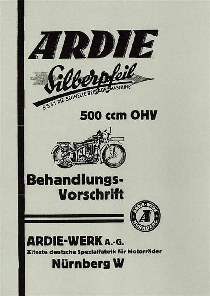 Ardie Beiwagenmaschine Silberpfeil SS31 Betriebsanleitung, Buchcover