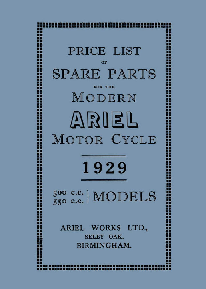 Ariel Motor Cycle 500 & 550 ccm 1929 Spare Parts, Buchcover