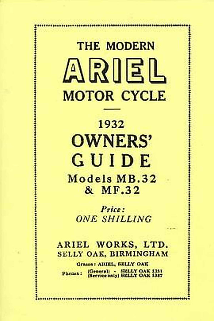 Ariel Motor Cycle MB32 & MF32 1932 Owner&