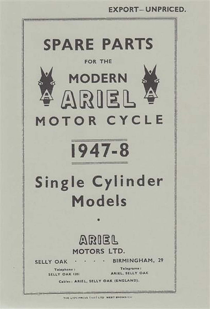 Ariel Single Zylinder Models 1947/48, Spare Parts, Buchcover