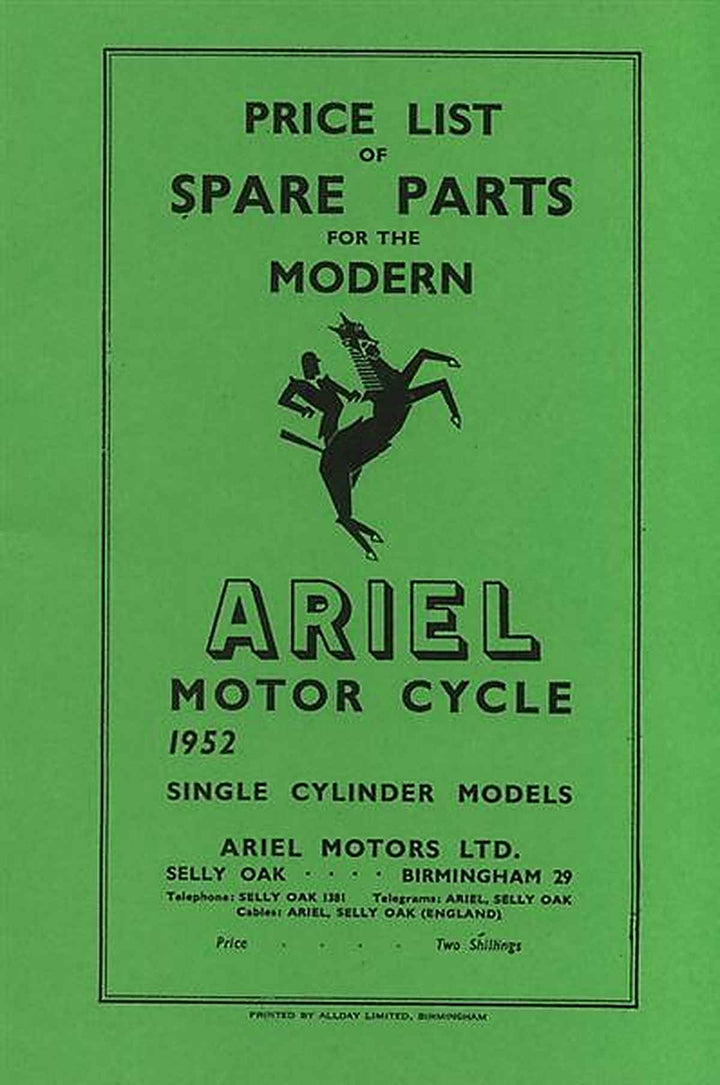 Ariel Motor Cycle 1952 Single Cylinder Models Spare Parts, Buchcover