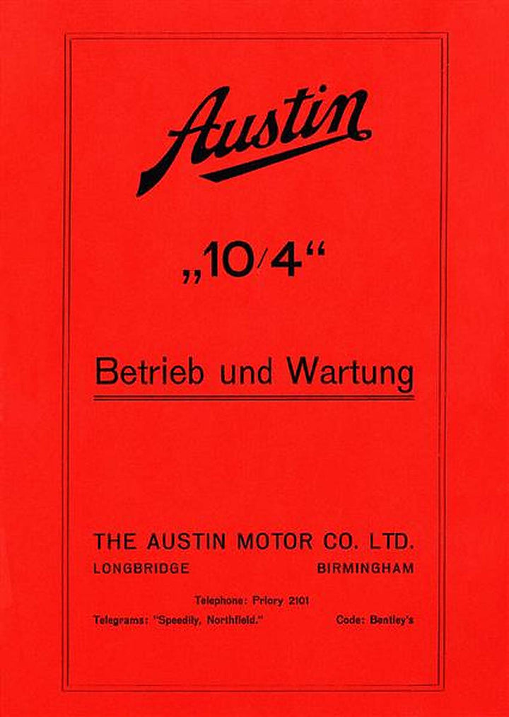 Austin 10/4 Betriebsanleitung, Buchcover