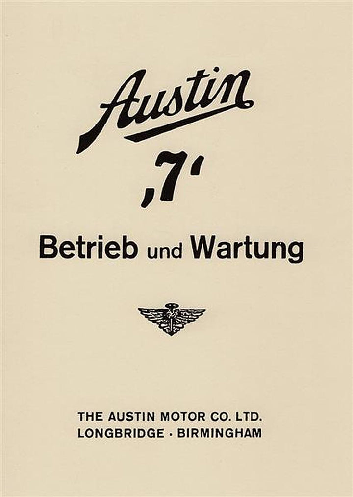 Austin Seven Limousine und Cabriolet Betriebsanleitung, Buchcover