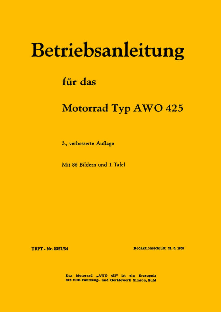 AWO 425 Betriebsanletung und Reparaturanleitung, Buchcover