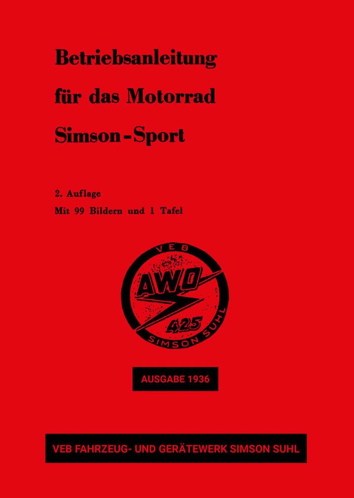 AWO 425 Simson Sport Betriebsanleitung, Buchcover