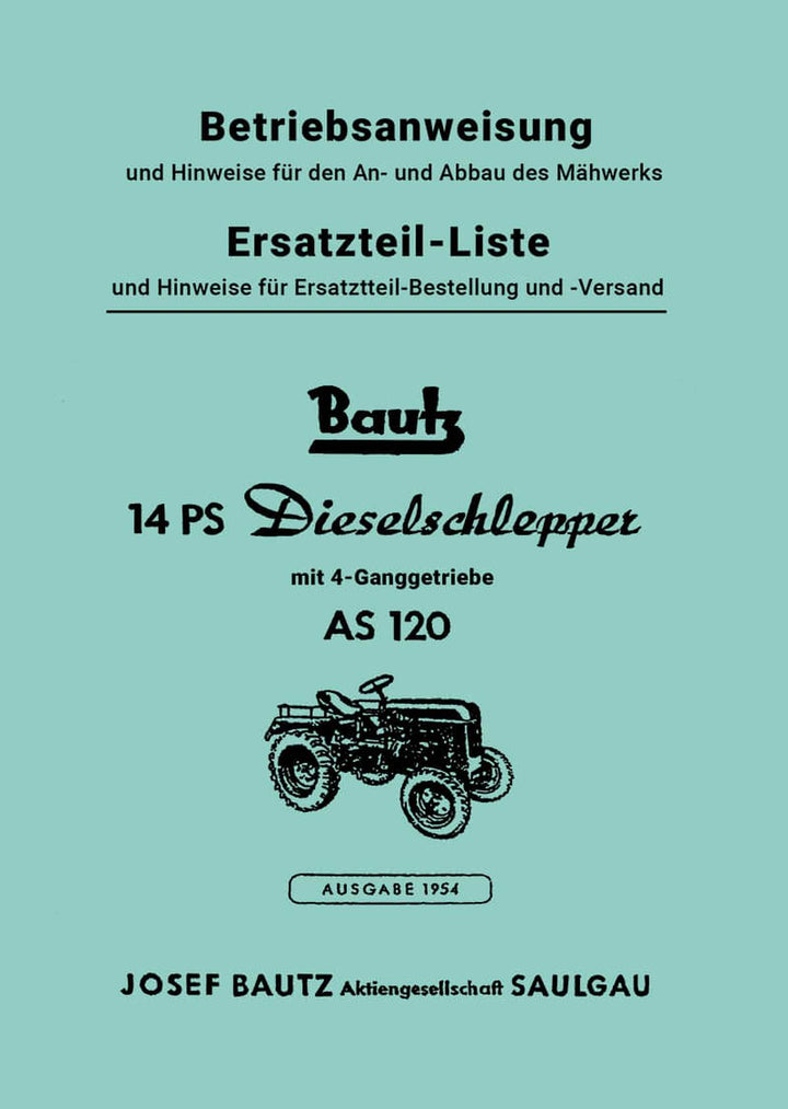 Bautz AS120 Traktor Betriebsanleitung und Ersatzteilkatalog, Buchcover