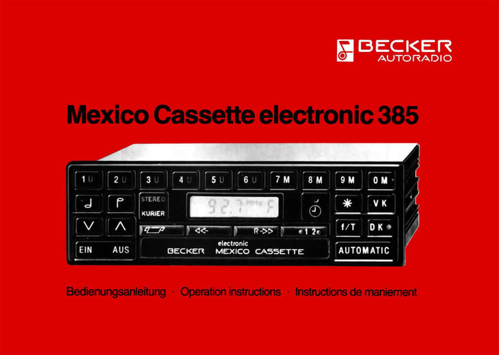 Becker Mexico Casette electronic 385 Autoradio Bedienungsanleitung, Buchcover