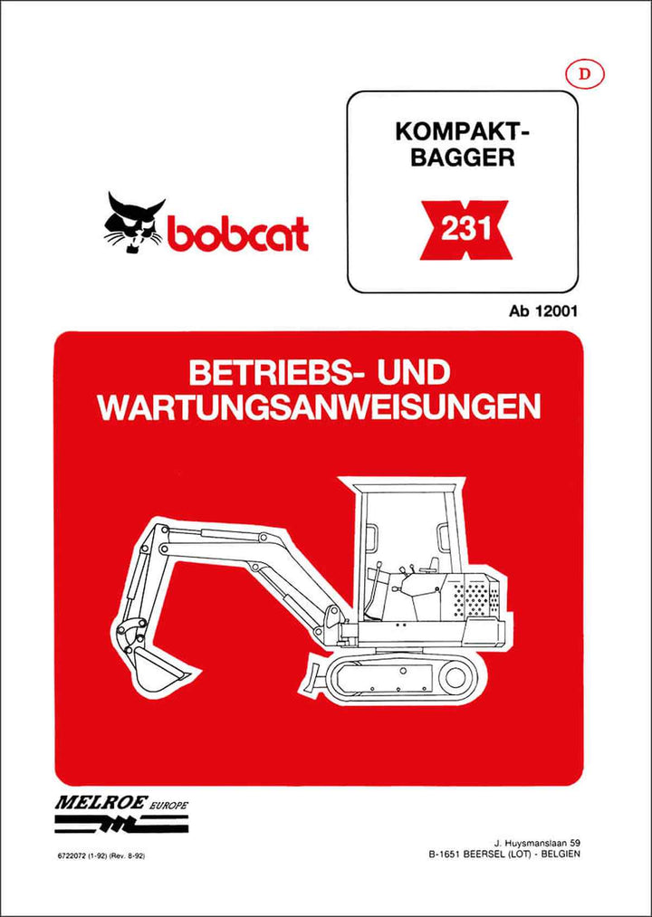 Bobcat 231 Kompakt-Bagger Betriebsanleitung, Buchcover