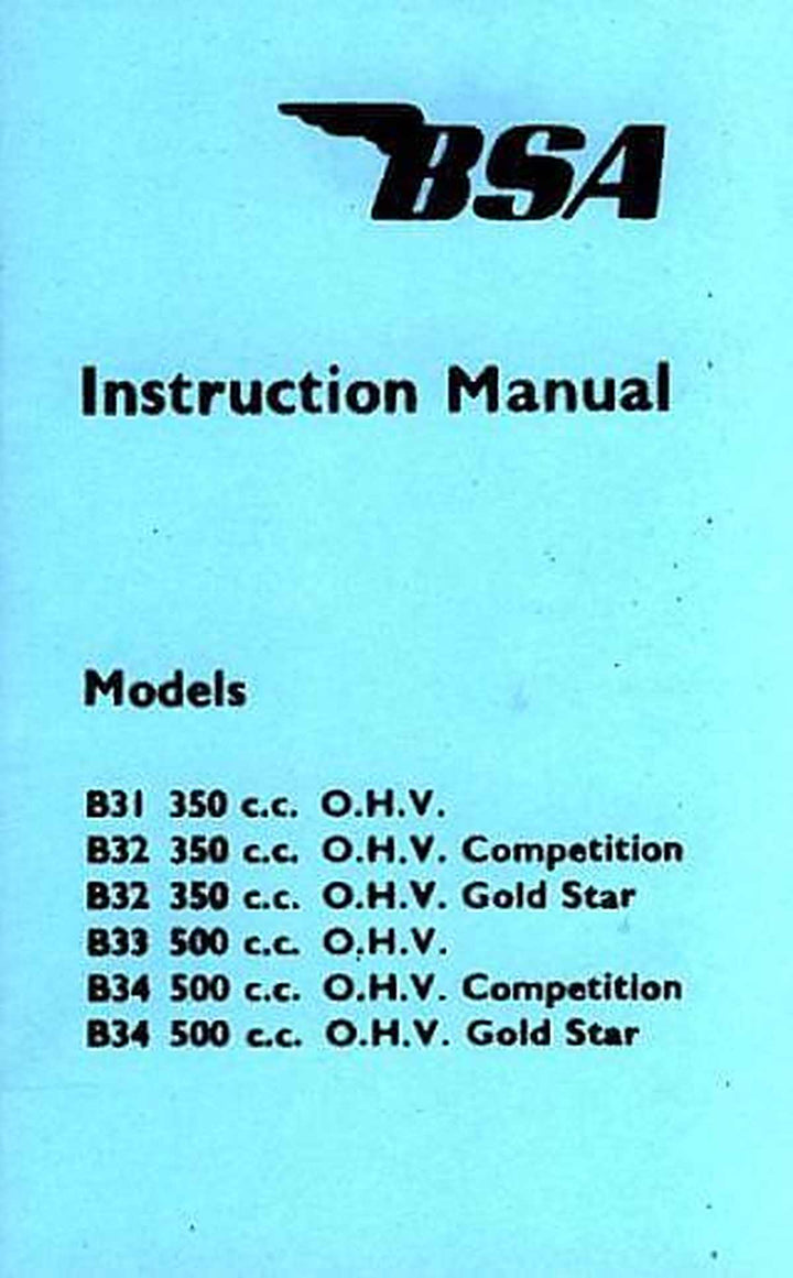 BSA B31 B32 B33 B34 Instruction Manual, Buchcover