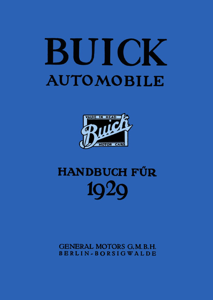 Buick Automobile 1929 Bedienungsanleitung, Buchcover