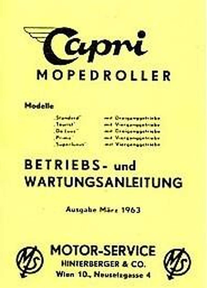 Capri Mopedroller Standard, Tourist, De Luxde, Prima, Superluxus Betriebsanleitung, Buchcover
