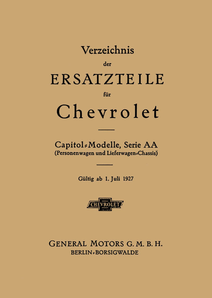 Chevrolet Capitol Serie AA Ersatzteilliste, Buchcover