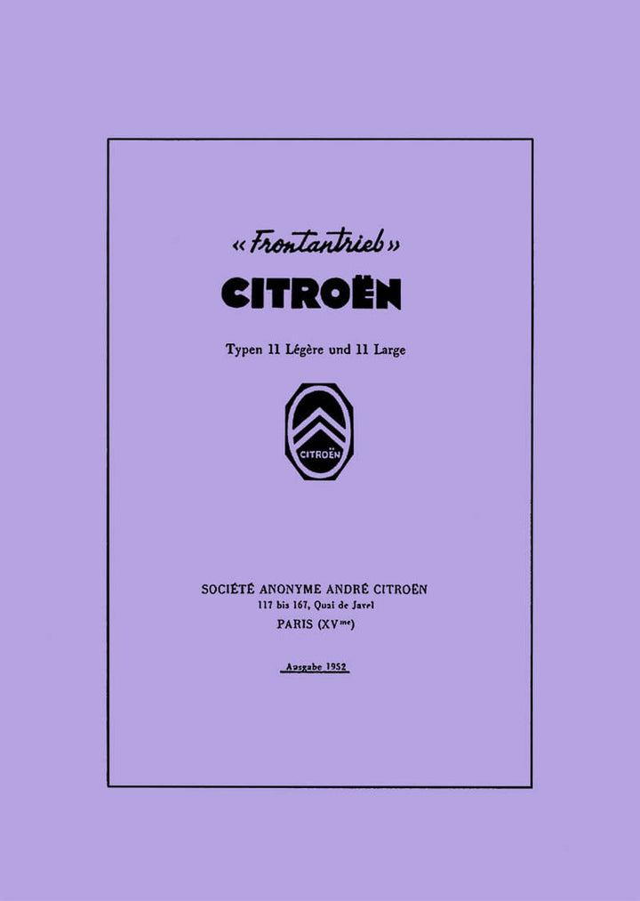 Citroen 11 Légère und Large Betriebsanleitung, Buchcover