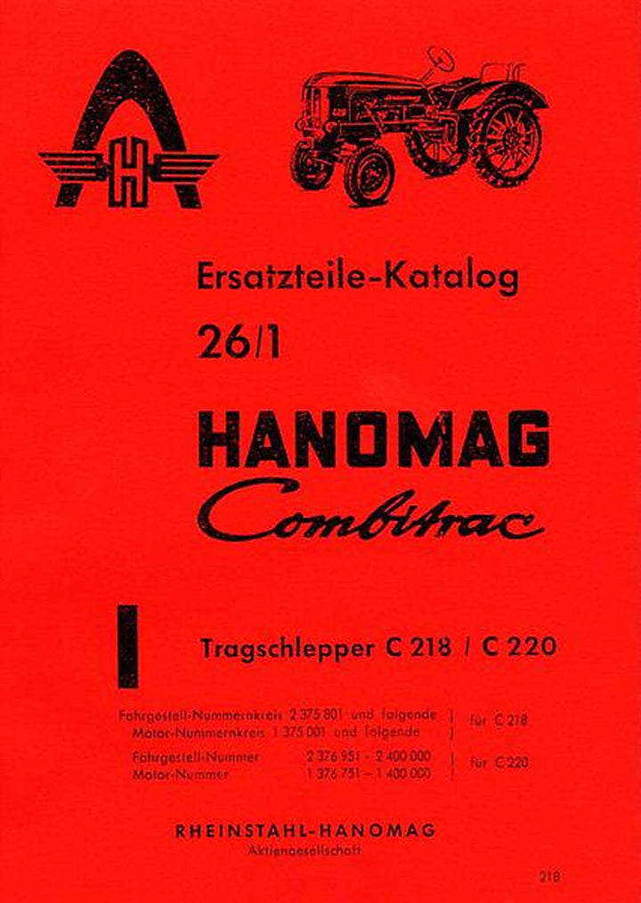Hanomag Combitrac C 218 / C 220 Ersatzteilkatalog, Buchcover
