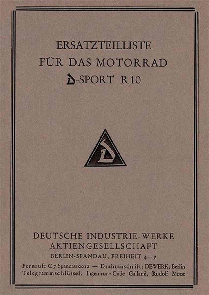 D-Rad R10 Sport Ersatzteilkatalog, Buchcover