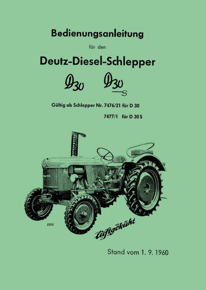 Deutz D30 und D30S Diesel-Schlepper Betriebsanleitung, Buchcover