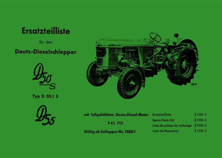 Deutz D50S D501S D55 Diesel Schlepper Ersatzteilkatalog, Buchcover