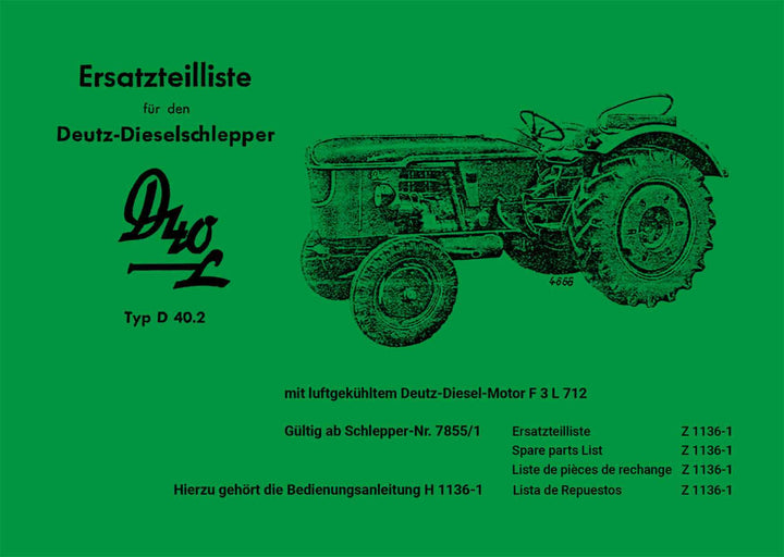Deutz D40L Ersatzteilliste, Buchcover