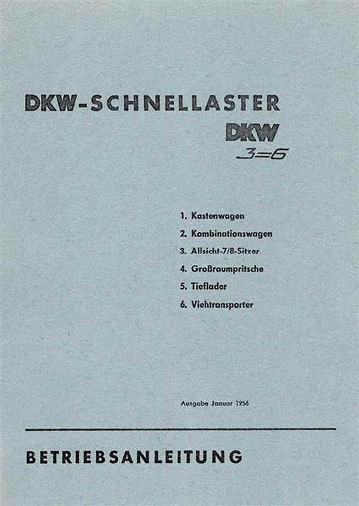 DKW 3=6 Schnelllaster Betriebsanleitung, Buchcover
