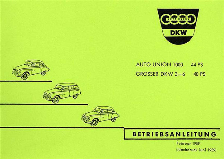 Auto Union 1000 - DKW Der große 3=6 Betriebsanleitung, Buchcover