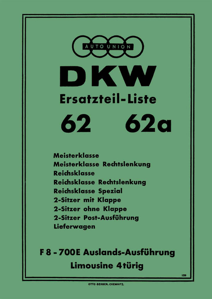 DKW F8 Ersatzteilkatalog, Buchcover