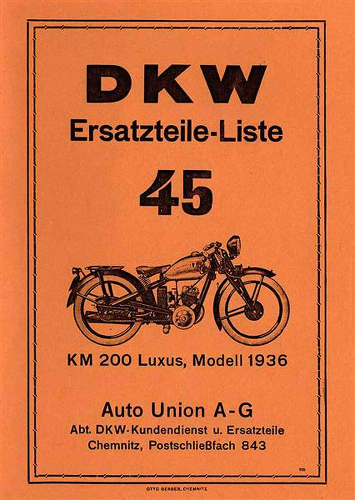 DKW KM200 Luxus Ersatzteilkatalog, Buchcover