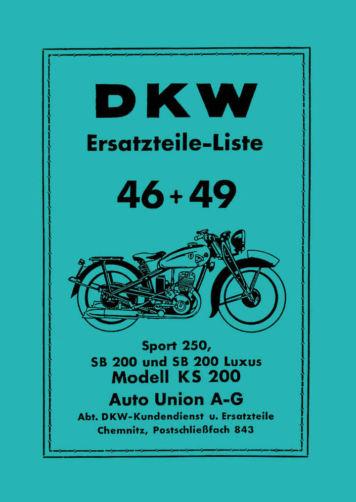 DKW KS200 SB200 SB250 SB200 Luxus und Sport 250 Ersatzteilkatalog, Buchcover
